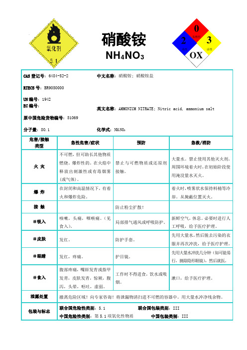 国际化学品安全卡-硝酸铵