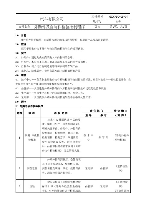 外购件及自制件检验控制程序含流程图