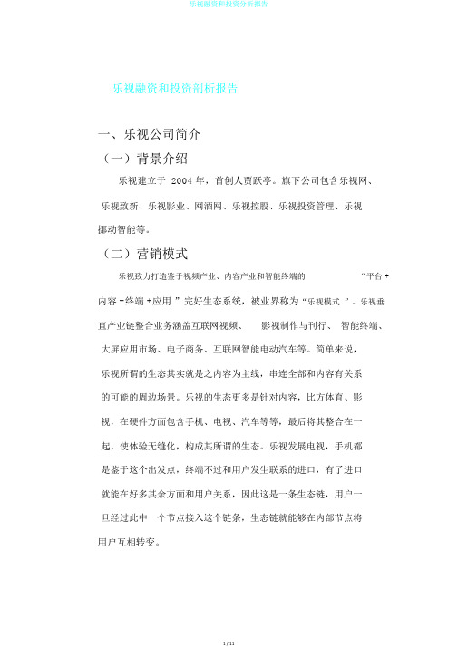 乐视融资和投资分析报告