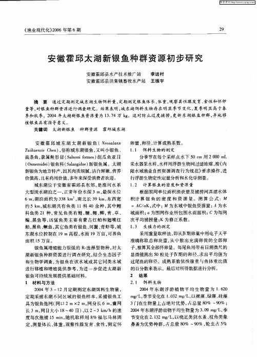 安徽霍邱太湖新银鱼种群资源初步研究