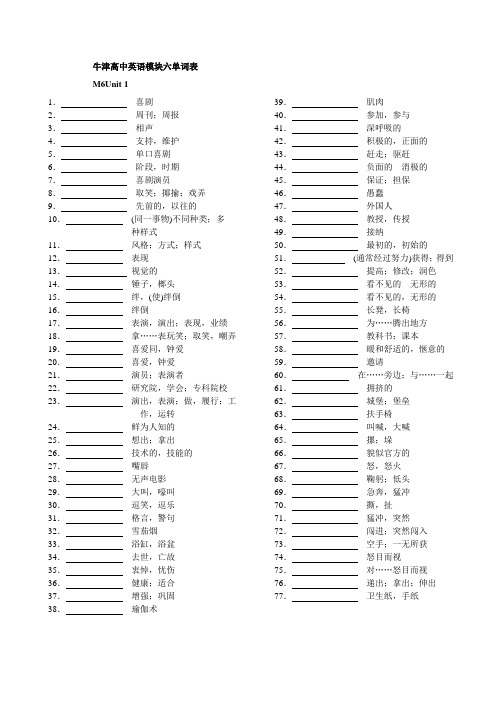 牛津高中英语模块六词汇表中译英 -默写全