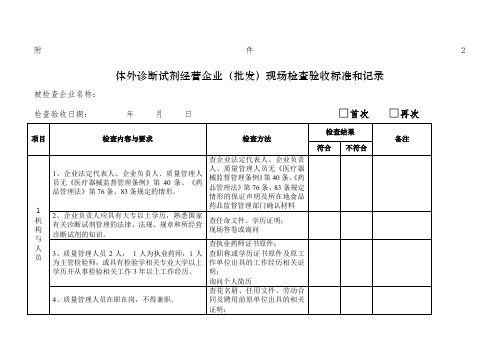 体外诊断试剂经营企业批发检查验收标准和记录