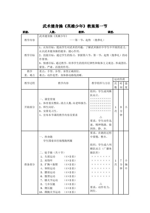 武术健身操《英雄少年》教案第一节