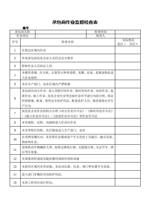 承包商作业监督检查表