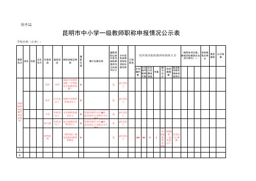 昆明市中小学教师职称申报情况公示表(样表)