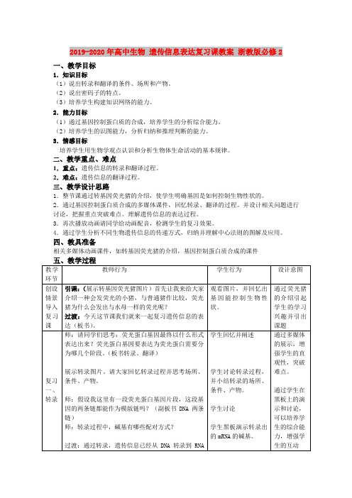 2019-2020年高中生物 遗传信息表达复习课教案 浙教版必修2