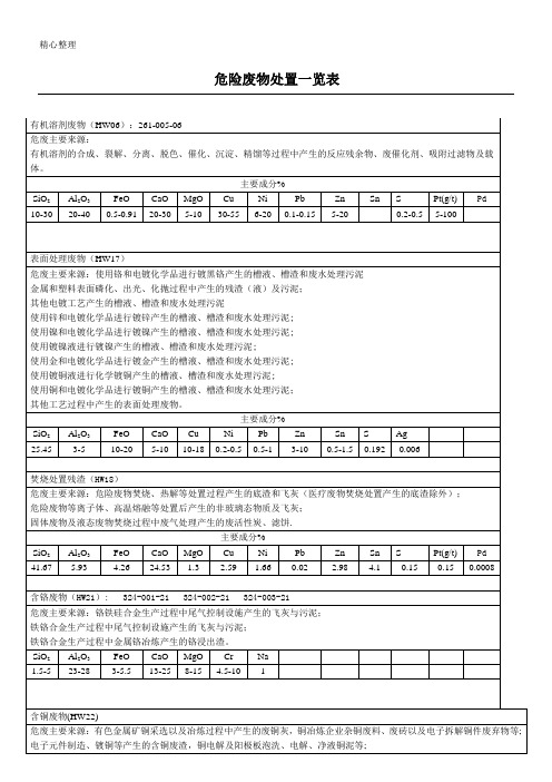 危险废物处置一览表格模板