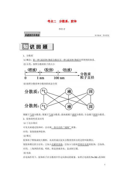 2019高考(押题)化学 第2章(化学物质及其变化)第1节 物质的分类 考点(2)分散系、胶体讲与练(含解析)