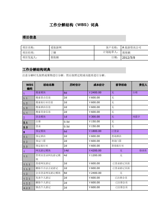 任务2：WBS及WBS字典