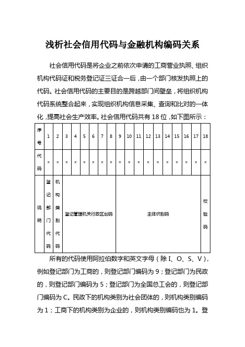 浅析社会信用代码与金融机构编码关系