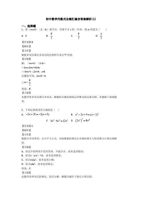 初中数学代数式全集汇编含答案解析(1)