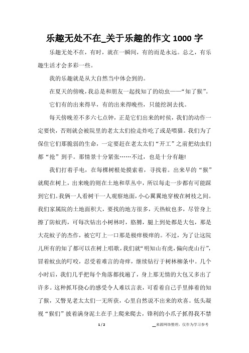 乐趣无处不在_关于乐趣的作文1000字