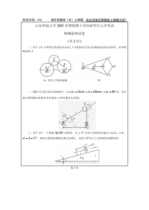 2005山东科技大学考研418机械原理真题