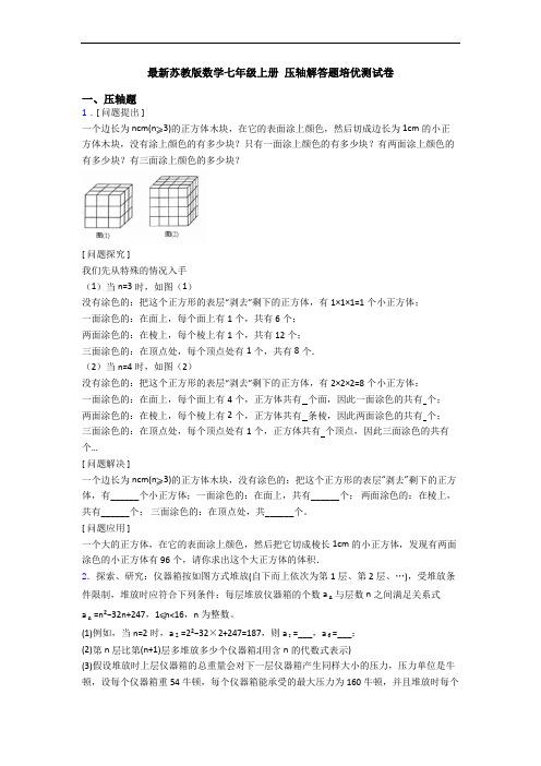 最新苏教版数学七年级上册 压轴解答题培优测试卷