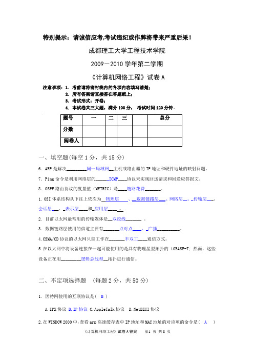 网络工程试题及答案