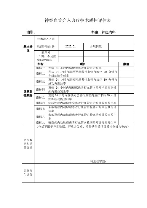 限制性技术S09神经血管介入诊疗技术质控评估表