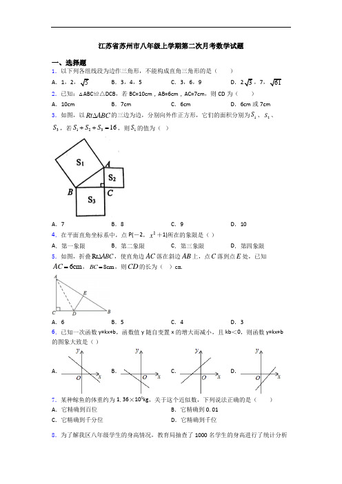 江苏省苏州市八年级上学期第二次月考数学试题