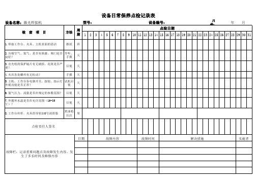 激光焊接机日常保养点检记录表