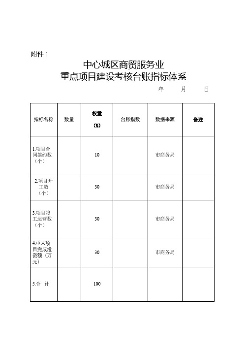 中心城区商贸服务业重点项目建设考核台账指标体系【模板】