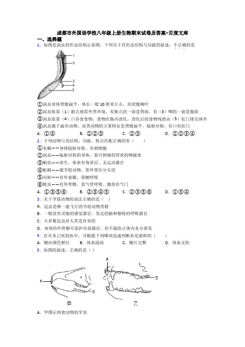 成都市外国语学校八年级上册生物期末试卷及答案-百度文库