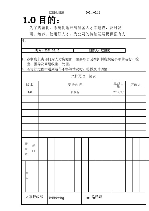 人才梯队建设管理制度之欧阳化创编