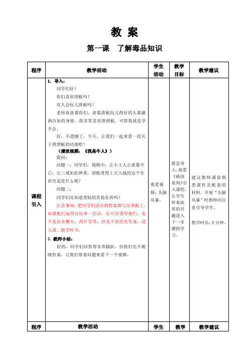 小学生禁毒教育第一课《了解毒品知识》教案