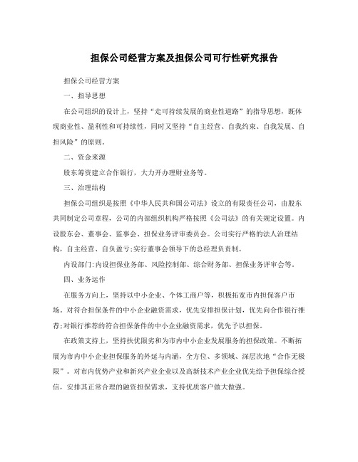 担保公司经营方案及担保公司可行性研究报告