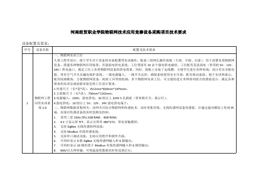 河南经贸职业学院物联网技术应用竞赛设备采购项目技术要求