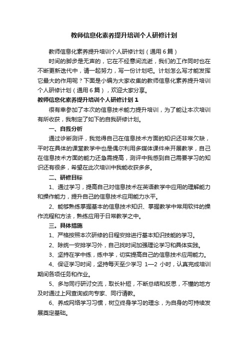 教师信息化素养提升培训个人研修计划