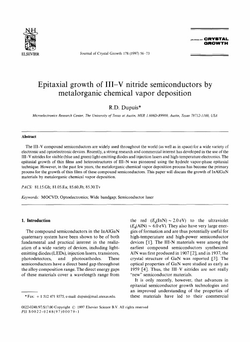 Epitaxial growth of III-V nitride semiconductors by metalorganic chemical vapor depositon