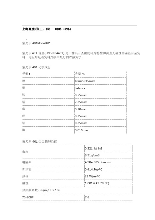 Monel401(N04401)无磁镍基合金