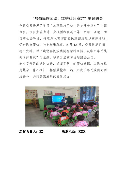 “加强民族团结-维护社会稳定”主题班会