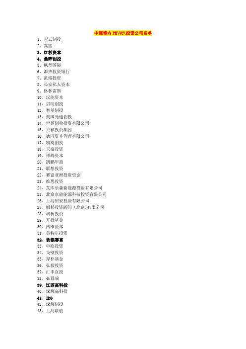 中国 大投资公司名单