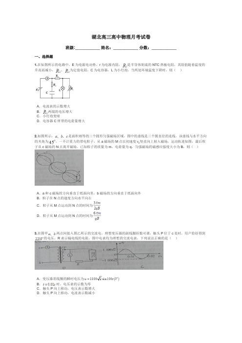 湖北高三高中物理月考试卷带答案解析
