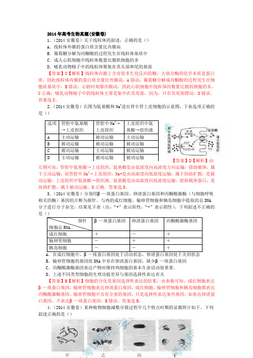 高考生物真题安徽卷答案及解析