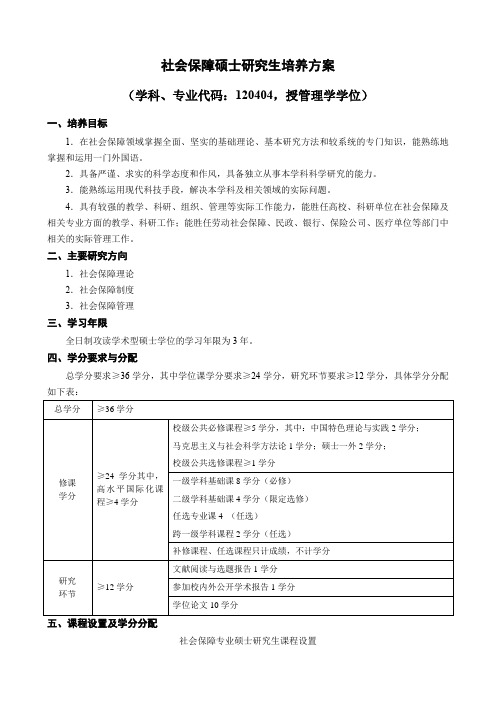 社会保障硕士研究生培养方案