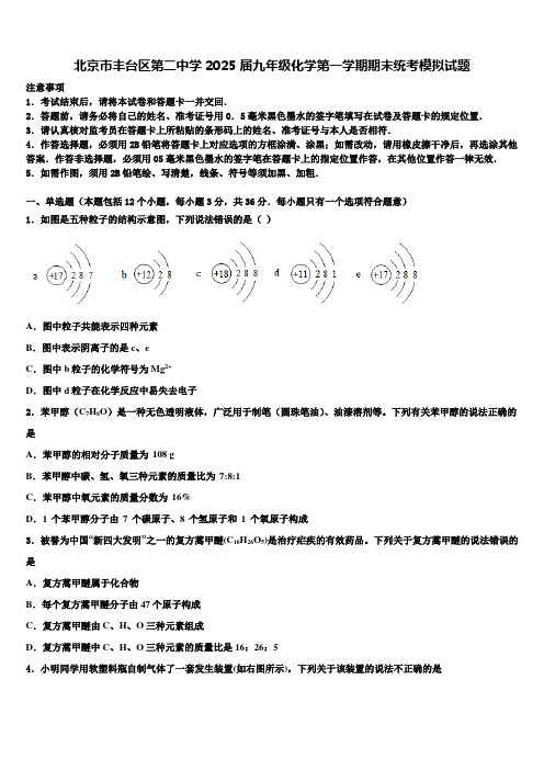 北京市丰台区第二中学2025届九年级化学第一学期期末统考模拟试题含解析