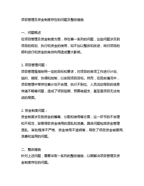 项目管理及资金制度存在的问题及整改措施