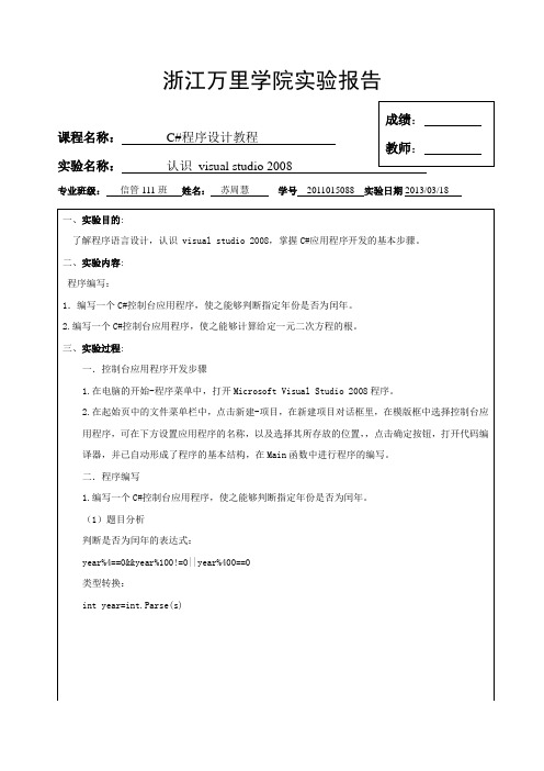 C#控制台应用程序报告