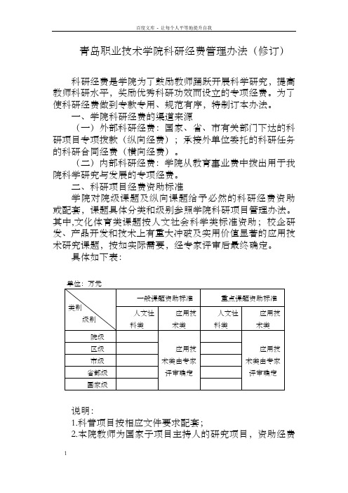 青岛职业技术学院科研经费管理办法修订