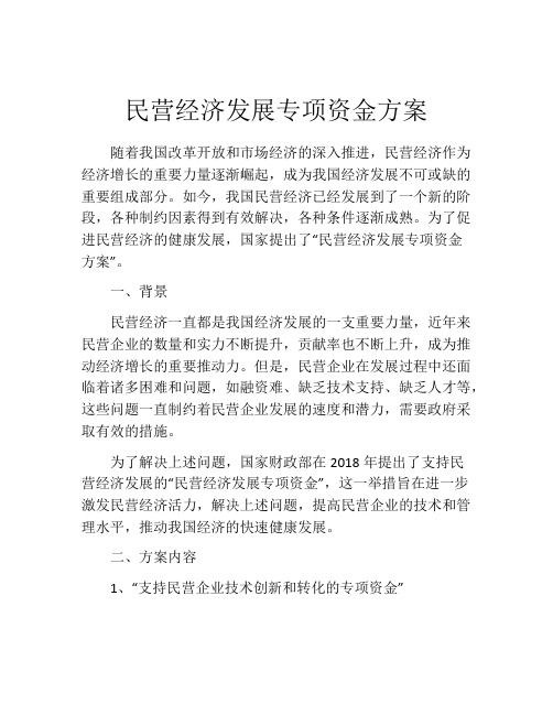 民营经济发展专项资金方案