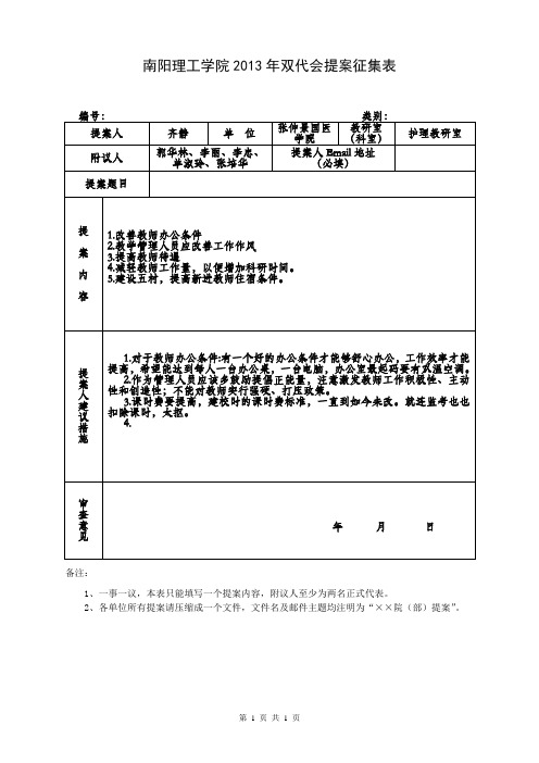 、2013双代会提案征集表