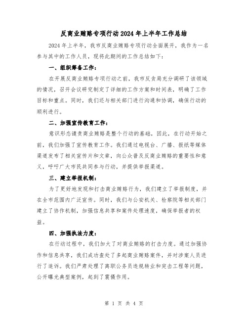 反商业贿赂专项行动2024年上半年工作总结(二篇)