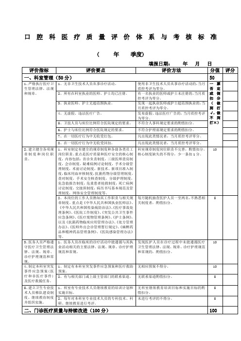 口腔科医疗质量评价体系与考核标准