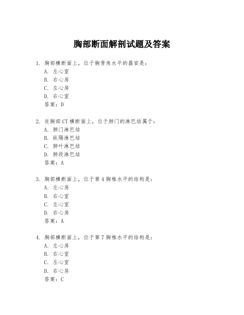 胸部断面解剖试题及答案