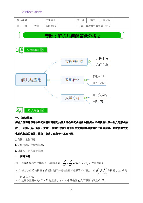 春季08-高三数学培优版-三轮复习专题：解析几何解答题分析2-教师版