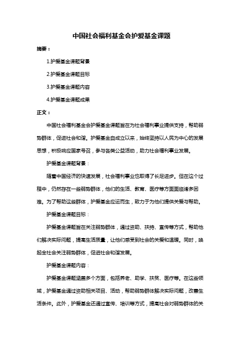 中国社会福利基金会护爱基金课题