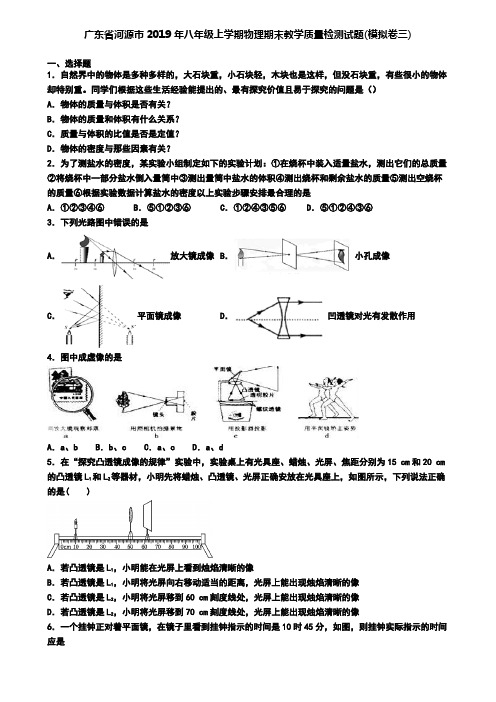 广东省河源市2019年八年级上学期物理期末教学质量检测试题(模拟卷三)