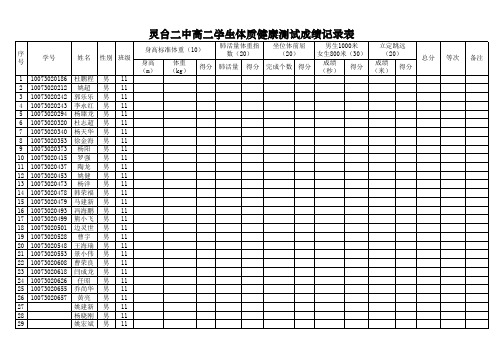 灵台二中高二学生体质健康测试成绩记录表