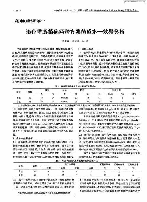 治疗甲真菌病两种方案的成本-效果分析